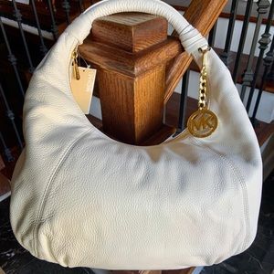 Michael Kors Optic White Leather Hobo.